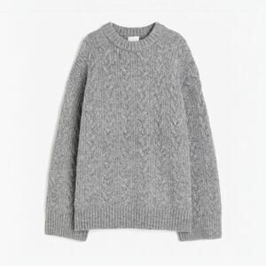 H&M Oversized Cable Knit Boxy Fit Jumper Sweater in Gray Size XL